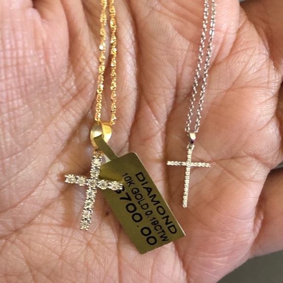 10k Solid Gold Real Si diamond cross pendant w/chain not fake Free Appraisal WOW - Picture 2 of 4